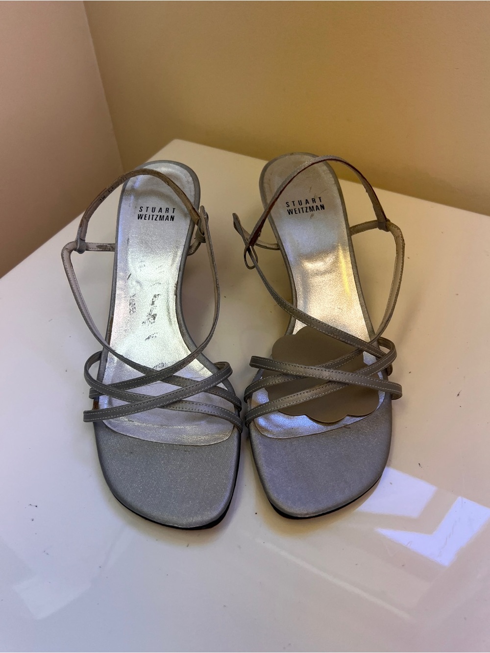 Stuart Weitzman Silver Metallic Strappy Sandals